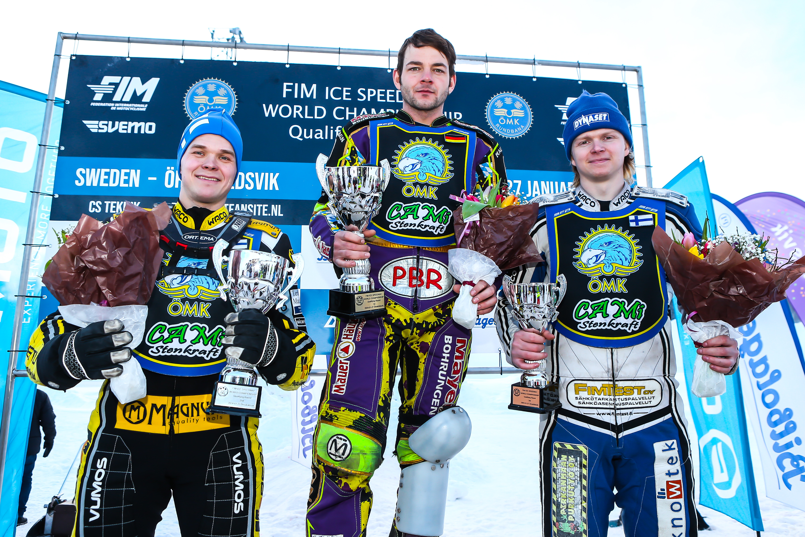 Die drei Erstplazierten Heikki Huusko, Max Niedermeier, Max Koivula (v.l.)